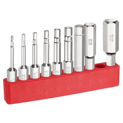 9pcs H1.5-H10 Hex Screwdriver Bit Set 1.5mm-10mm Flat Tip 1/4'' Shank 50mm Long