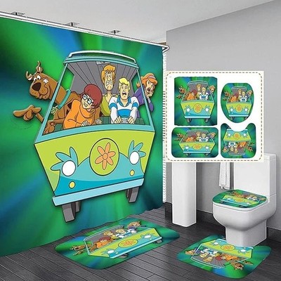 Scooby Doo 4-Piece Shower Curtain Set with Non-Slip Rugs, Toilet Lid & Bath Mat