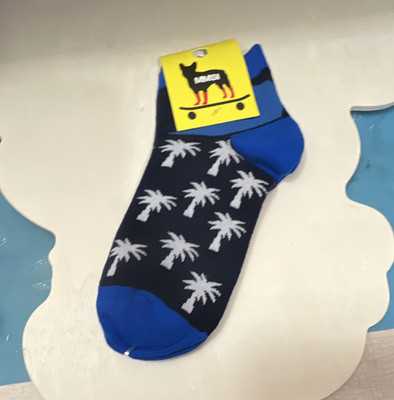 MY SOCKS AND I Men s Mid Calf Novelty Socks 9-11 Navy Blue Palm Tree 1 Pair