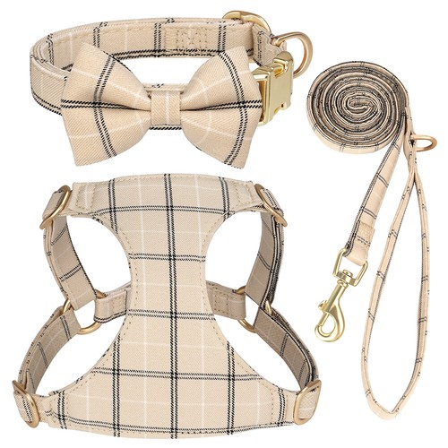 Plaid Puppy Pet Dog Harness &Leash &Bow Tie Collar Set Escape Proof Cat Vest Pug - Picture 31 of 34