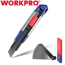WORKPRO 18mm Retractable Utility Knife Box Cutter with 10PC SK5 Steel Blades NEW