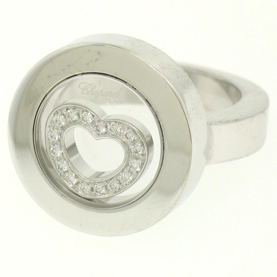 Auténtico anillo de damas felices con corazón flotante de diamantes flotantes de oro blanco de 18k de Chopard Foto 4 de 4
