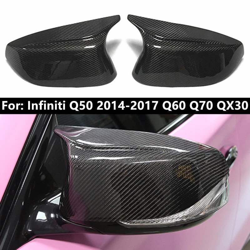Rear Carbon Fiber M3 Style Side Mirror Cover Cap For Infiniti Q50 Q60 2014- 2021 - Image 2 of 4