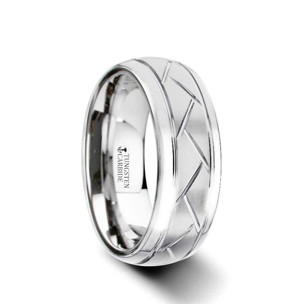 Thorsten OCTAVIAN Domed Tungsten Carbide Ring with Crisscross Grooves and Brushed Finish - 8mm Thorsten OCTAVIAN Domed Tungsten Carbide Ring with Crisscross Grooves and Brushed Finish - 8mm