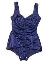 Women's Maxine Of Hollywood One Piece Ruched Swimsuit Blue Vintage size 16W New