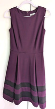 Calvin Klein Purple Sleeveless  Flare Ponte Knit Dress With Black Hem Stripes 2