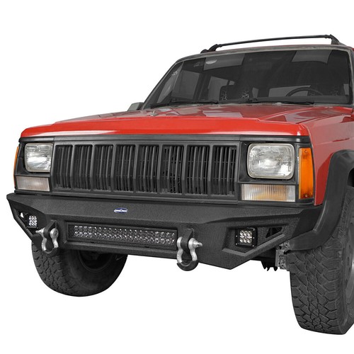 Steel Front Bumper w/ 120W LED Light Bar &DRings Fit Jeep Cherokee XJ