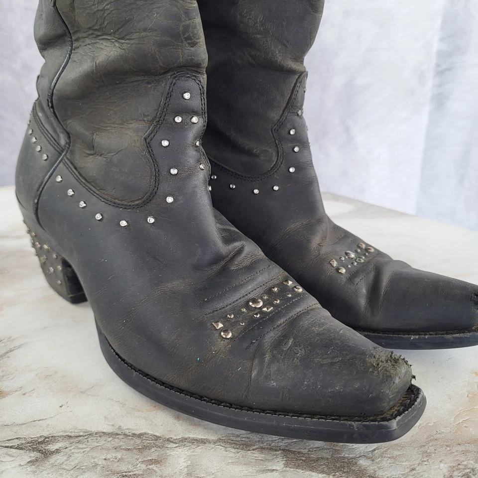 Distressed Ariat Studded Western Cowgirl Boots Women's Size 7 M Black - Image 3 of 4