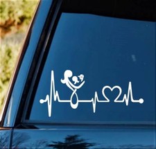 Mom Loves Girl Boy Baseball Cap Mother Heartbeat Lifeline Decal Sticker K1171