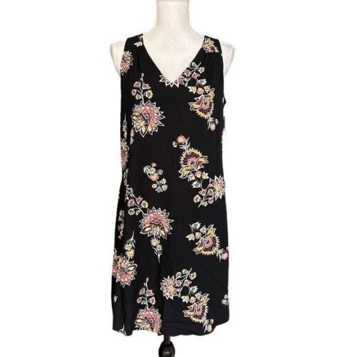Old Navy Sleeveless V-neck Woven Print Dress Women’s Sz Medium Black Floral NEW
