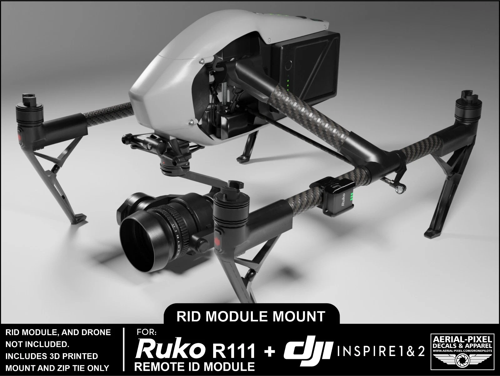 DJI Inspire 1 and 2 Ruko R111 Remote ID Module Mount (Ruko Module