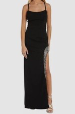 Nightway Women's Black Rhinestone-Trim Strappy Back Gown Dress Size 10