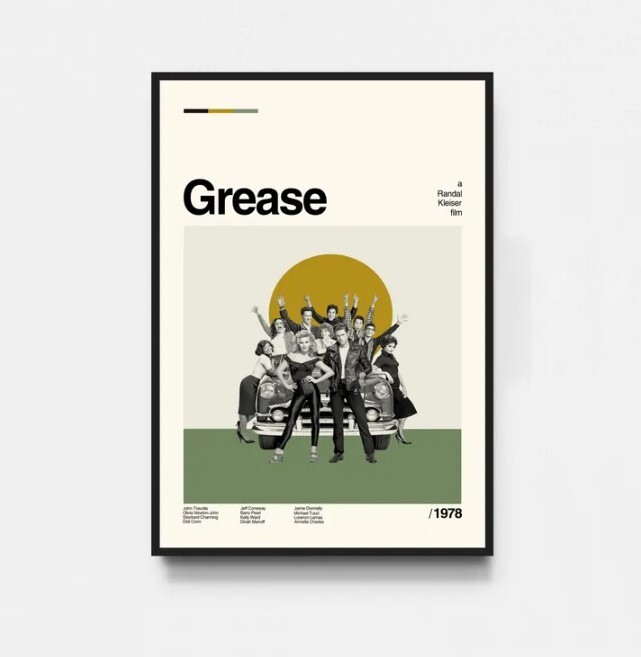 Vintage Grease Movie Poster Retro Midcentury Film Art Print  