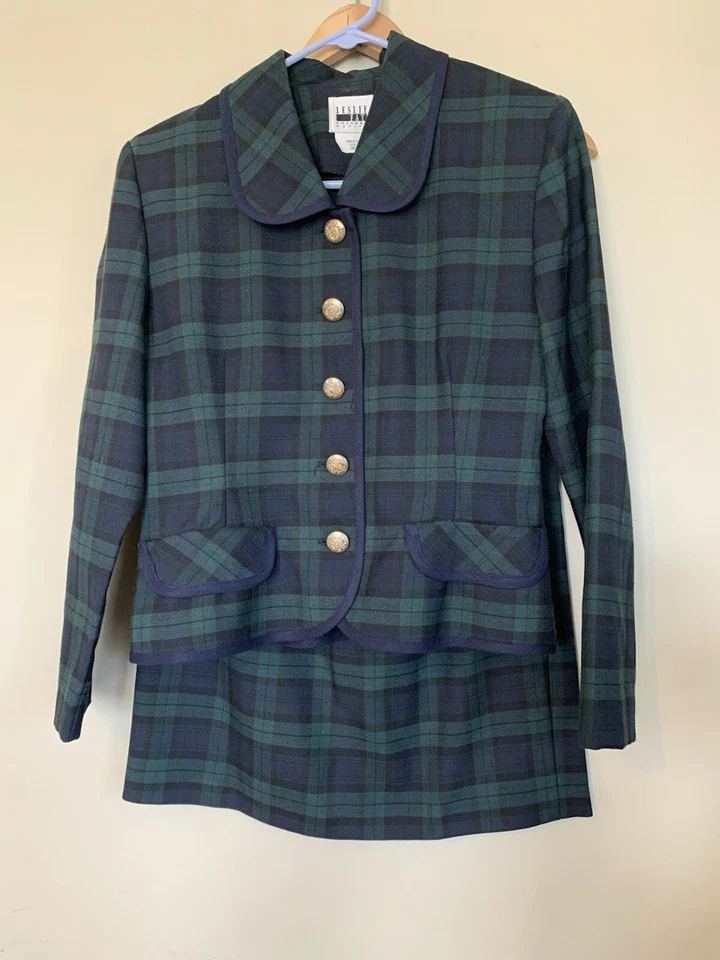 De Colección Leslie Fay Vestidos Falda Traje Mujer Talla 6P Verde Y Azul A Cuadros Foto 2 de 4