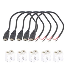 5pcs 1Ft Micro USB Male Plug Cable 2 wires Power Pigtail Cable DC Cord DIY 22AWG