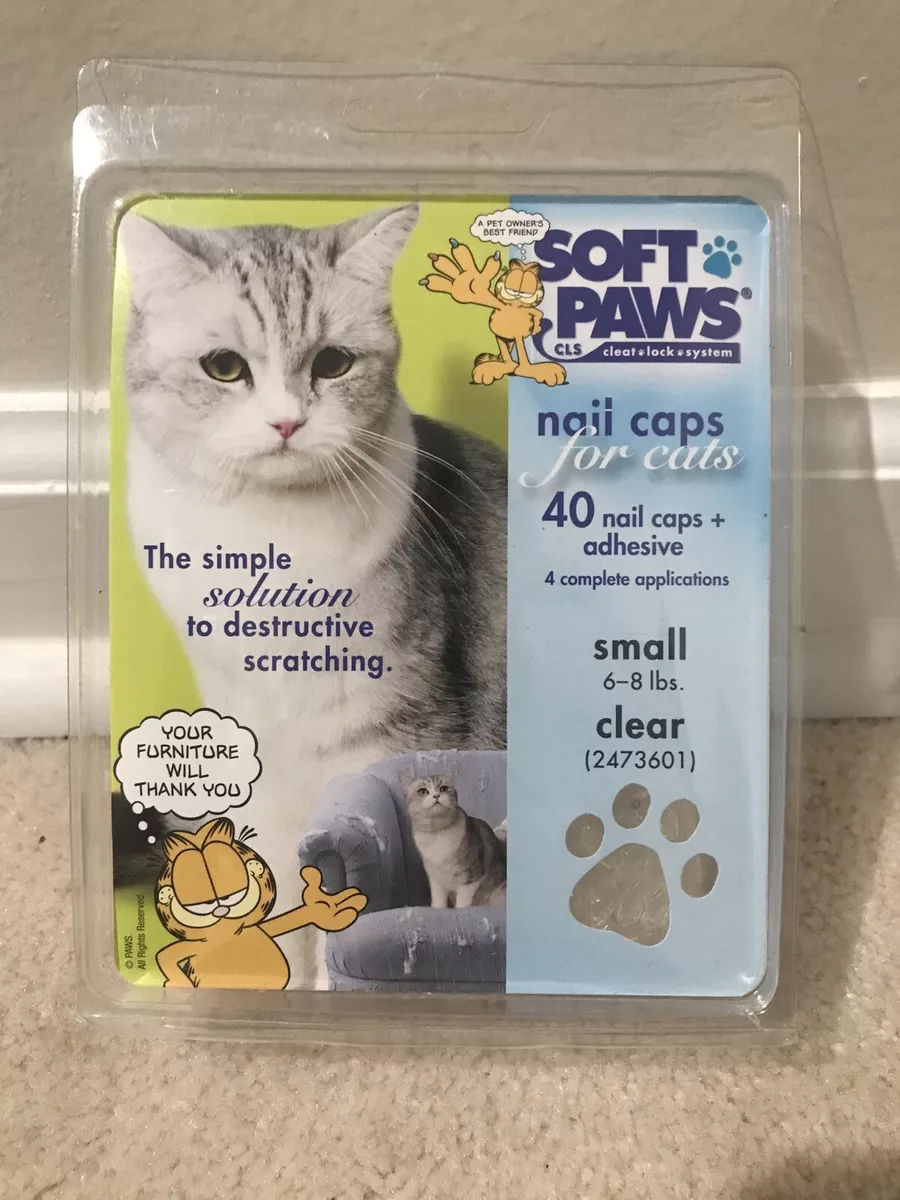 NIP SOFT CLAWS Clear 40 NAIL CAPS ADHESIVE for SMALL CATS 6 8 lbs Garfield