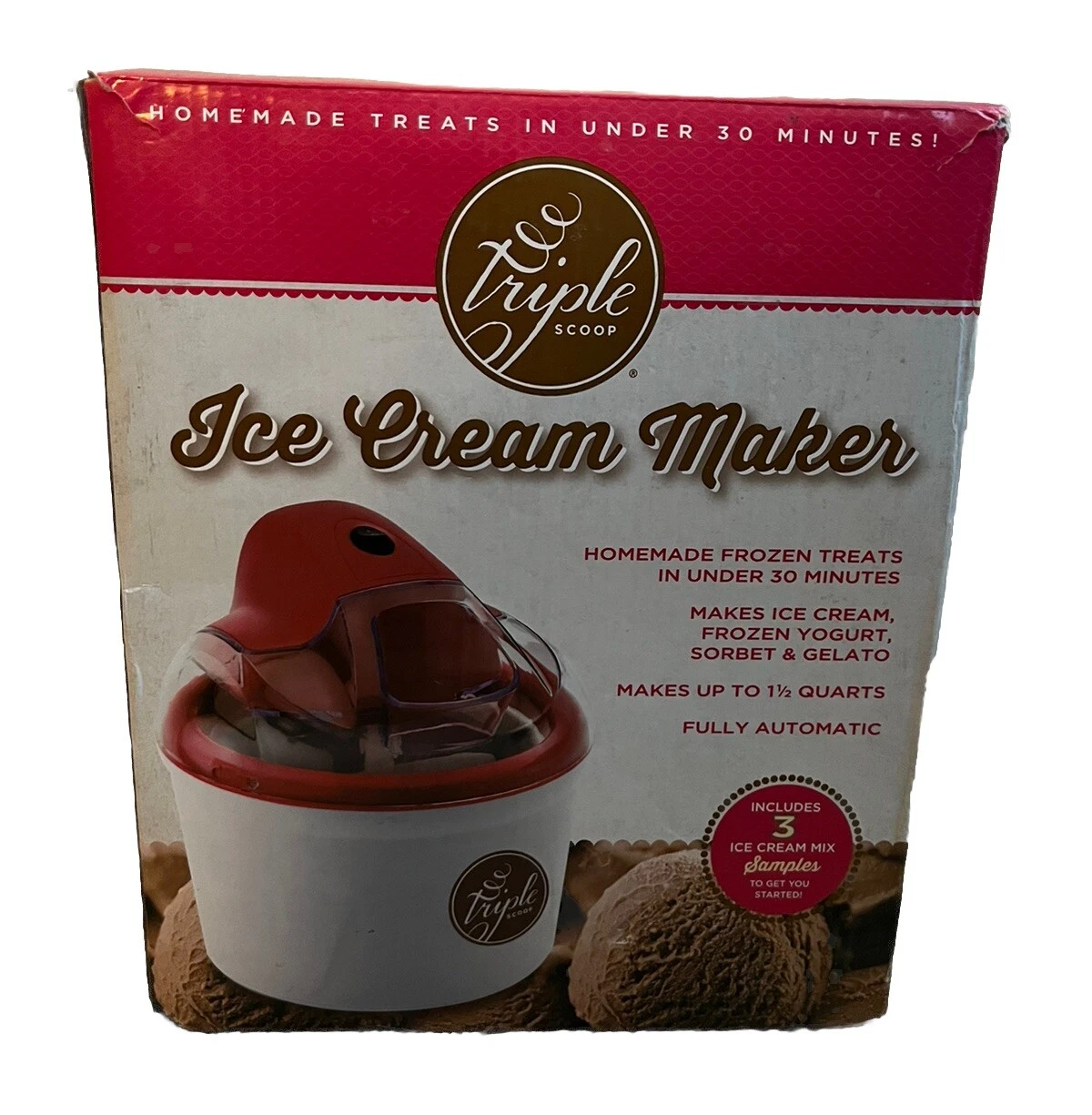 Triple Scoop Ice Cream Maker Homemade Frozen Treats Open Box New Condition