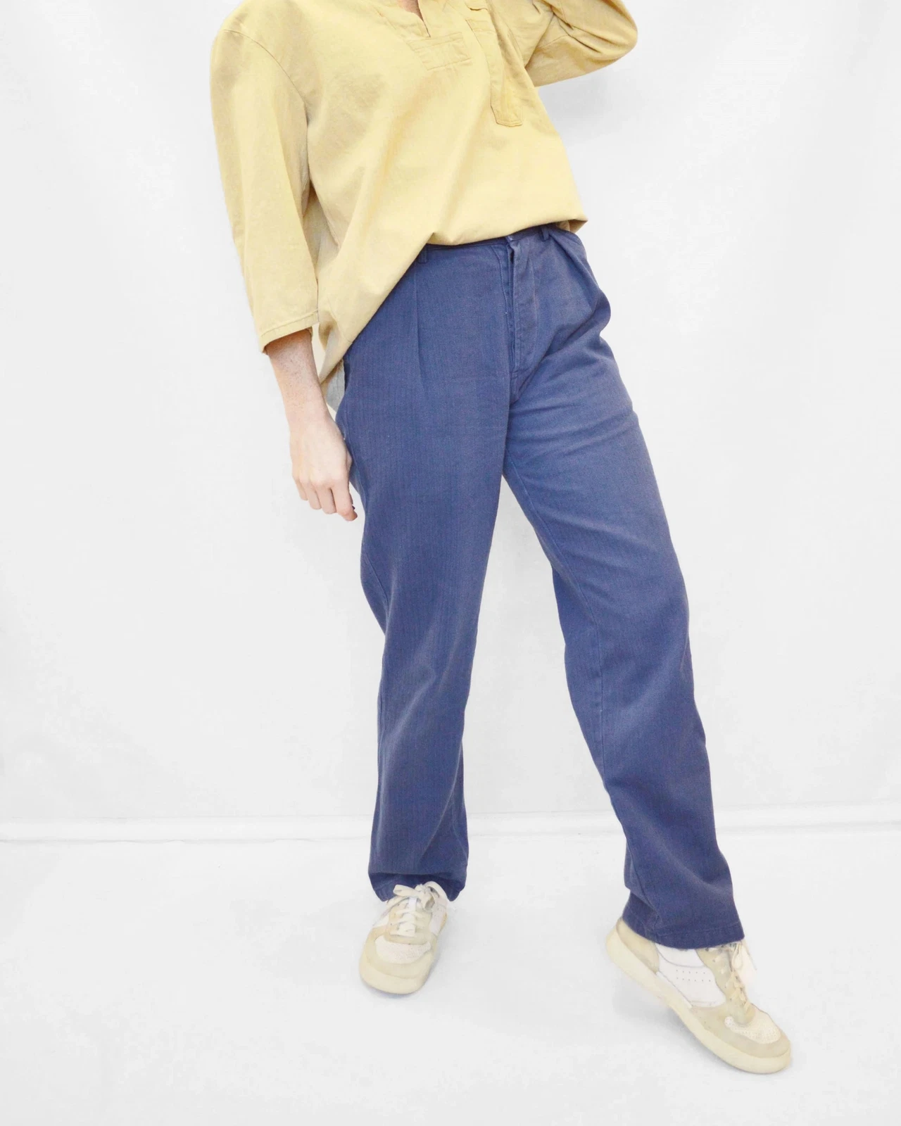 Herringbone French Work Pants Indigo Blue Trousers - 28 30 32 35 36