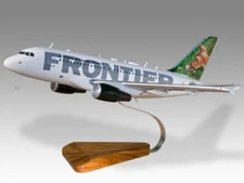 Airbus A318 Frontier Airlines Deer Desk Wood Airplane Model Small Scale 1/100