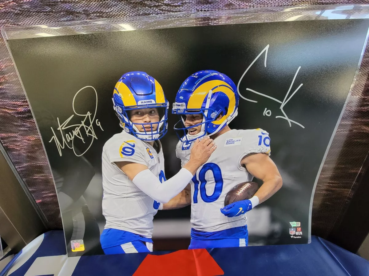 Cooper Kupp Matthew Stafford Dual Signed Black & White 16x20 LA Rams Fanatics