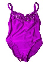 Vintage Pearl Beaded Ruffle One Piece Swimsuit Leotard Womens XS S Girls L XL