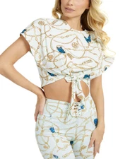 Guess Women's Dolly Bow Top (Chain Charms Green, X-Small)