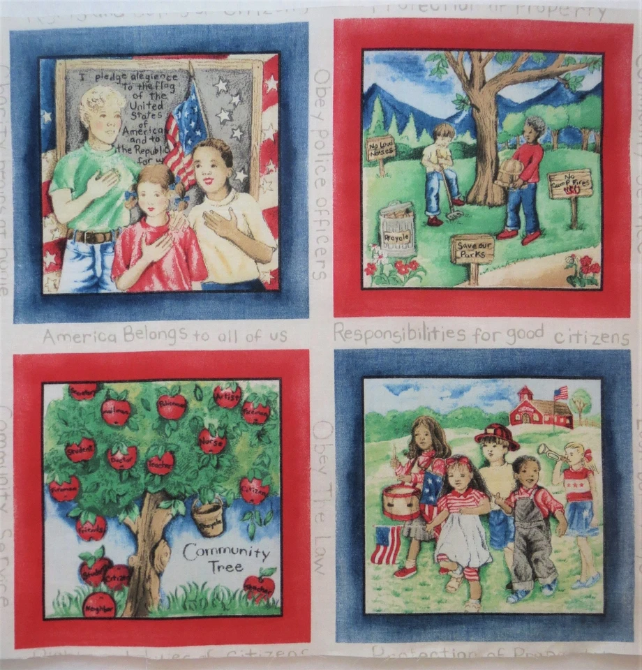 10 Patriotic Community Service Respect Fabric 8" x 8.125" Quilt Blocks - Image 3 of 4