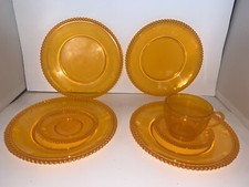 Vintage Irwin Toy Plastic Dishes ORANGE with Beaded Edge Set of 7