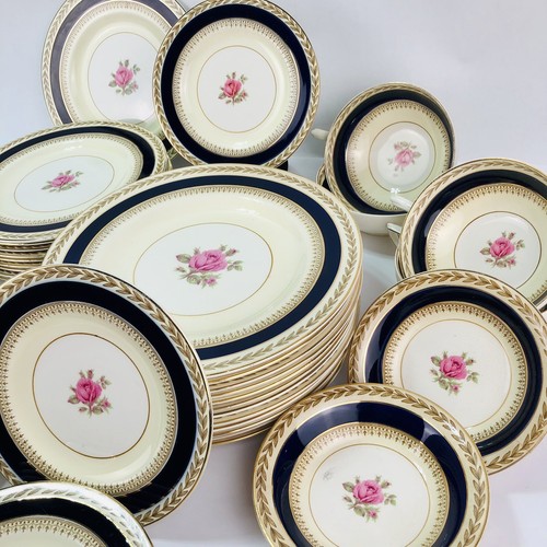 BIG 45-pc Crown Ducal Bone China Lot Rose Blue Band MCM Dinnerware Set 5478 VTG - Picture 2 of 23