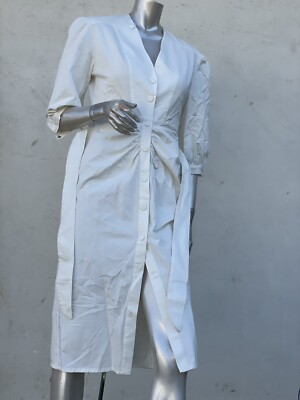 ZARA NEW WOMAN WHITE LINEN RUSTIC MIDI SHIRT DRESS BELTED V-NECK SIZE | M |  XS | | eBay