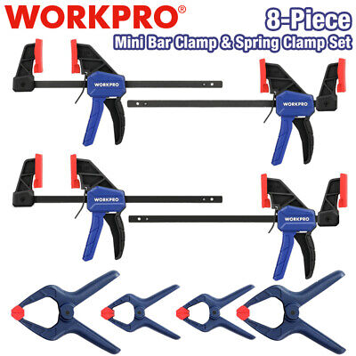 WORKPRO 8-Piece Clamp Set For Woodworking, 4-pack 4-1/2 Mini Bar Clamps And 4 Spring Clamps, Light-Duty Quick-Change Clamp/Spreader With 50 Lbs Load Limit