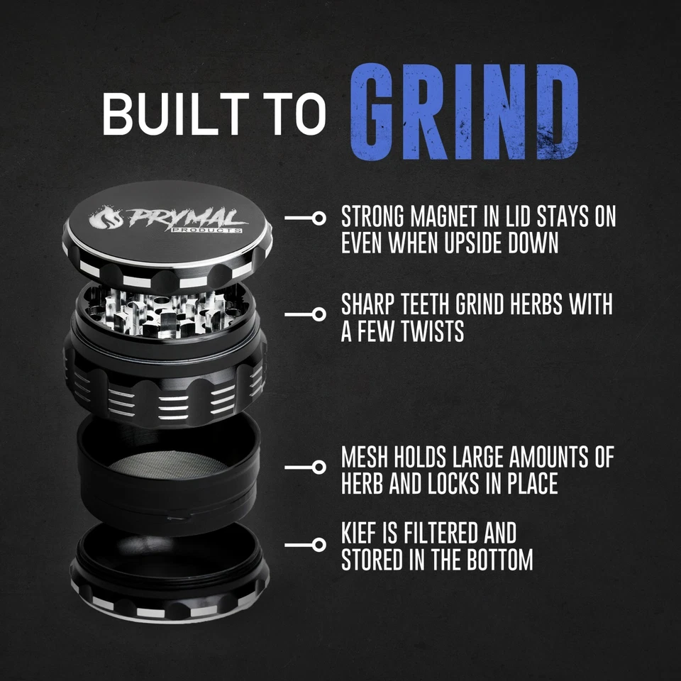 Moedor de ervas grande de alumínio - 2,5 polegadas - 4 peças por Prymal Products - Imagem 3 de 4