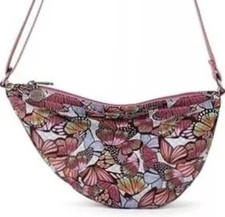 Sakroots Tess Sling Crossbody Pink Butterfly Vegan Repreve Eco Twill Zip Top New