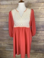 Umgee Medium Peasant Style Dress Tunic Lace Inserts Boho Hippie Prairie