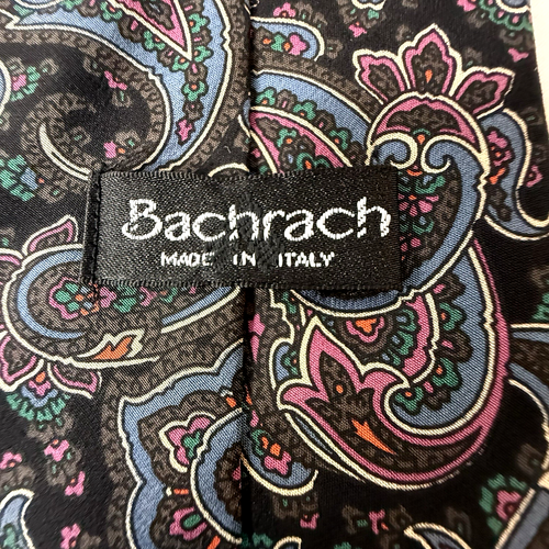 Vintage Bachrach Men's 100% Silk Necktie Made in Italy Black With Vivid Paisley - Picture 6 of 9