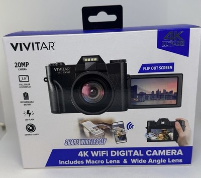 Vivitar 4K WiFi Digital Camera With Macro and Wide Lens Color- Black VECXX101