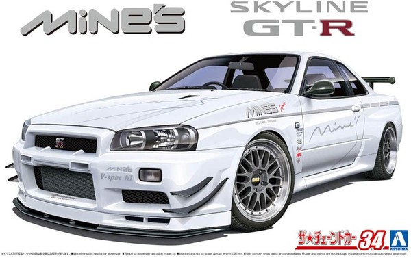 2002 Nissan Skyline GT-R R34 BNR34 Mines 1:24 Model Kit Bausatz Aoshima 059869-image