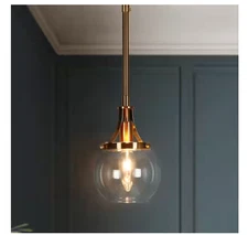 LNC Modern 1-Light Plated Brass Pendant Light w/Clear Globe Shade, LED Foyer
