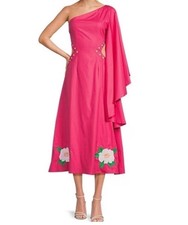 Fanm Mon Amarya Large One-Shoulder Bell Sleeve Cut Out Floral Embroidered Dress