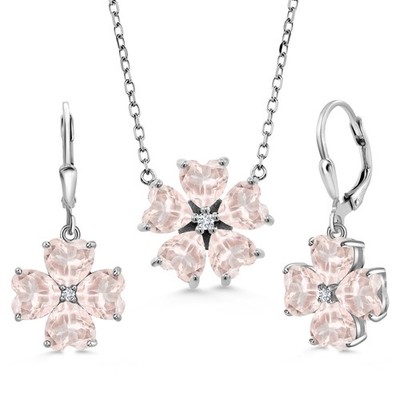 9.34 Cttw Rose Rose Quartz and White Lab Grown Diamond Pendant Necklace