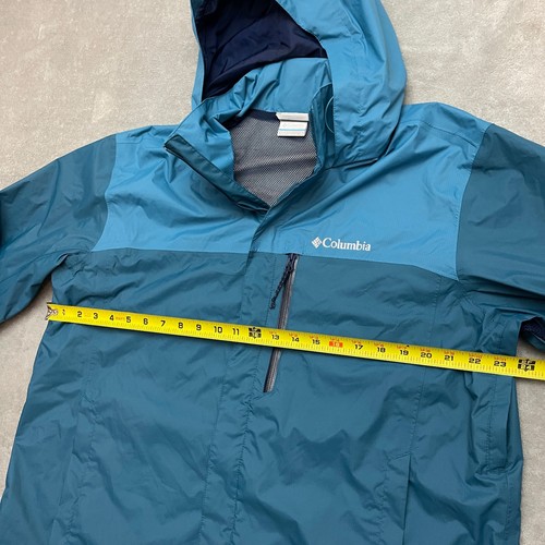 Columbia Men’s Pouration Rain Jacket Teal Size Large Hooded Packable Waterproof - Picture 6 of 9