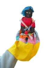 Vintage African American Rag Doll 17” Colorful Jamaican Legs Bend Fruit Basket