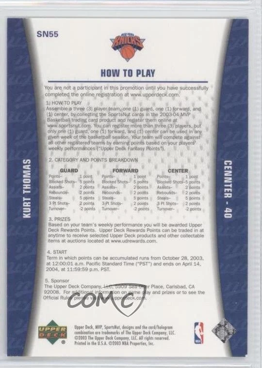 2003-04 Upper Deck MVP SportsNut Kurt Thomas #SN55 - Image 2 of 2