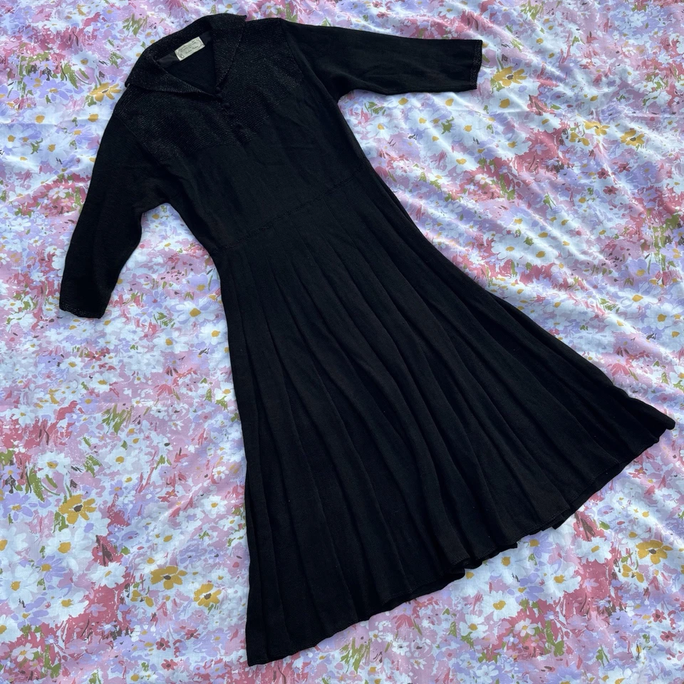 Vestido brillante tejido negro vintage de los años 50 - hecho a mano talla L-XL Foto 2 de 4