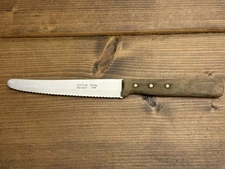 Vintage Giesser Stainless Serrated Knife Wood Handle Germany Made 4.25" Blade