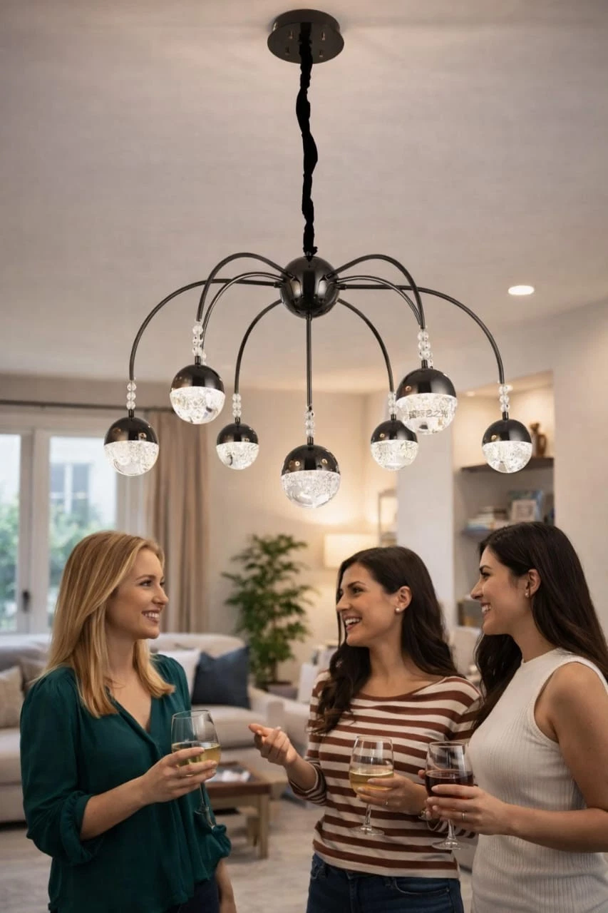 Luxury Modern LED Crystal Chandelier Black Spider Pendant Ceiling Light 4 Sizes - Picture 5 of 9