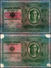 Austria 100 Kronen, 1912 (1919 ND), P-56, Used, Overprint