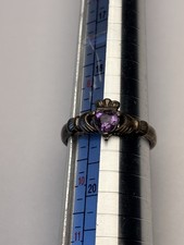 Sterling Silver Amethyst Heart Claddagh Ring Irish Design Size 9