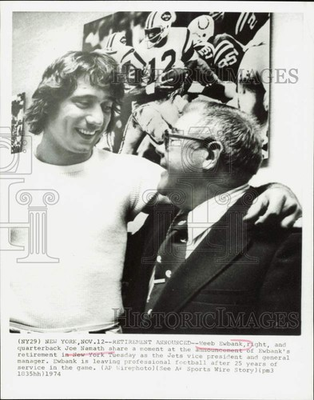 #ad #ad 1974 Press Photo Weeb Ewbank Joe Namath at retirement announcement in New York $24.99
