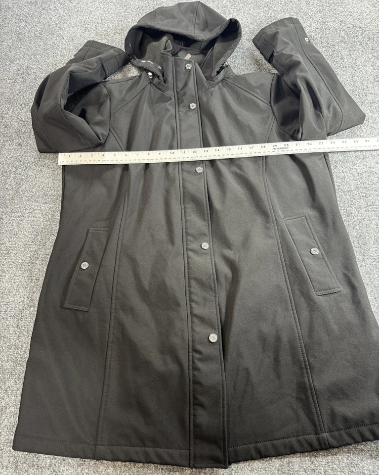 Abrigo largo Calvin Klein para mujer talla 1 XLarge negro cremallera completa bolsillos con capucha Foto 4 de 4